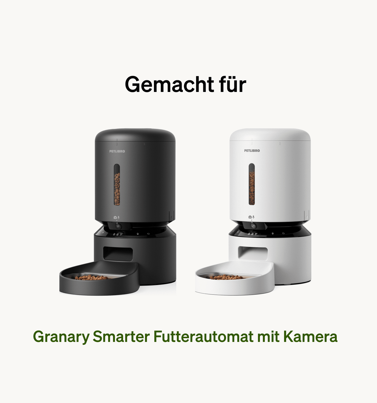 Petlibro PETLIBRO automatischer Futterspender für Haustier-Katze, schwarz/weiß; Brunnen und Katzentoilette erwähnt, Produktfoto mit Napf