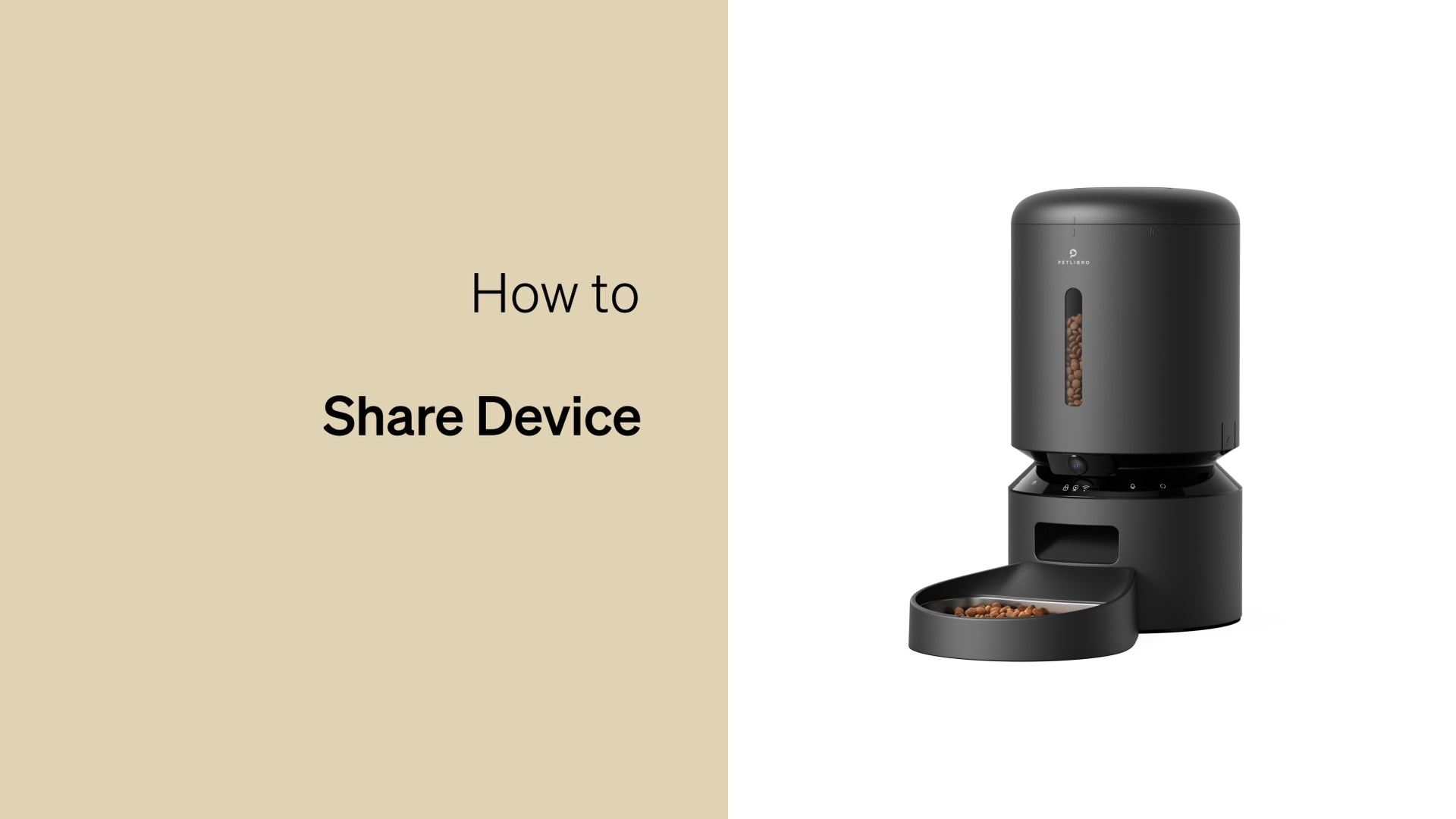 Petlibro PETLIBRO automatischer Futterspender schwarz; Hinweis „How to Share Device“, für Haustier Katze; Brunnen und Katzentoilette erwähnt