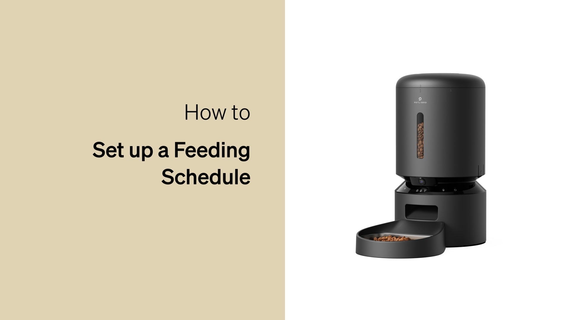 Petlibro PETLIBRO automatischer Futterspender schwarz; Text „How to Set up a Feeding Schedule“ für Katze/Haustier, Brunnen und Katzentoilette erwähnt