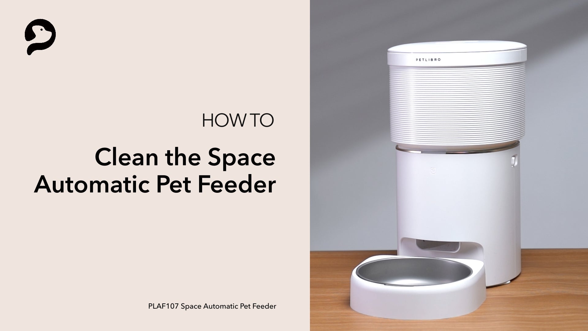 Petlibro PETLIBRO automatischer Futterspender in Weiß mit Napf; How-to-Banner für Katze/Haustier, erwähnt Brunnen und Katzentoilette