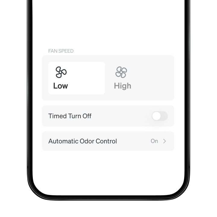 Petlibro PETLIBRO App-Screenshot: Lüfter Low/High, Geruchskontrolle für Katzentoilette; für Katze/Haustier, Brunnen, automatischer Futterspender