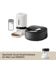 Petlibro PETLIBRO Set: automatischer Futterspender weiß, Brunnen schwarz, App; für Katze/Haustier, plus Katzentoilette-Setup und Kamera