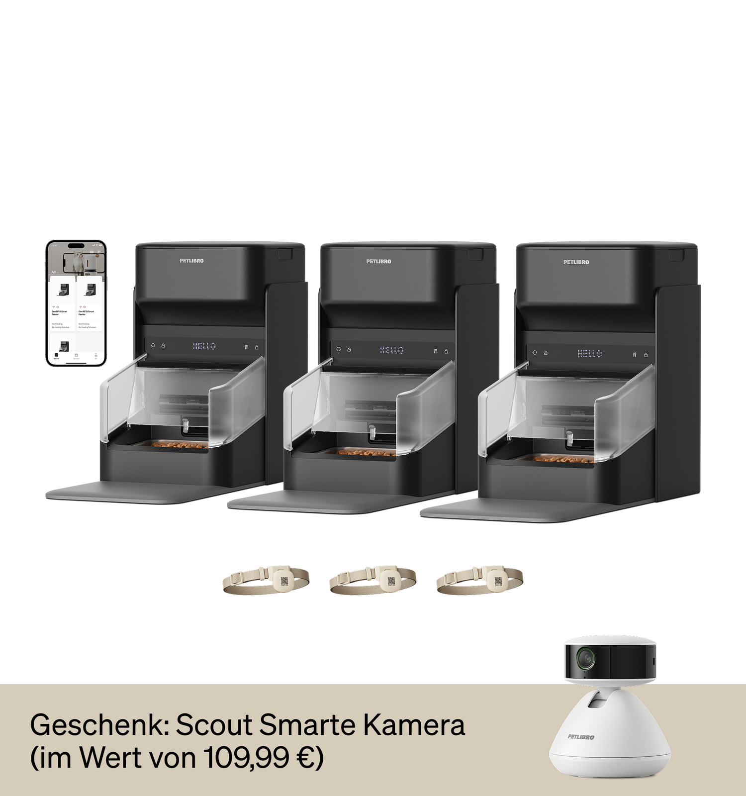 Petlibro PETLIBRO automatischer Futterspender schwarz mit App; Haustier Katze, Brunnen und Katzentoilette als Zubehör, Scout Kamera Geschenk