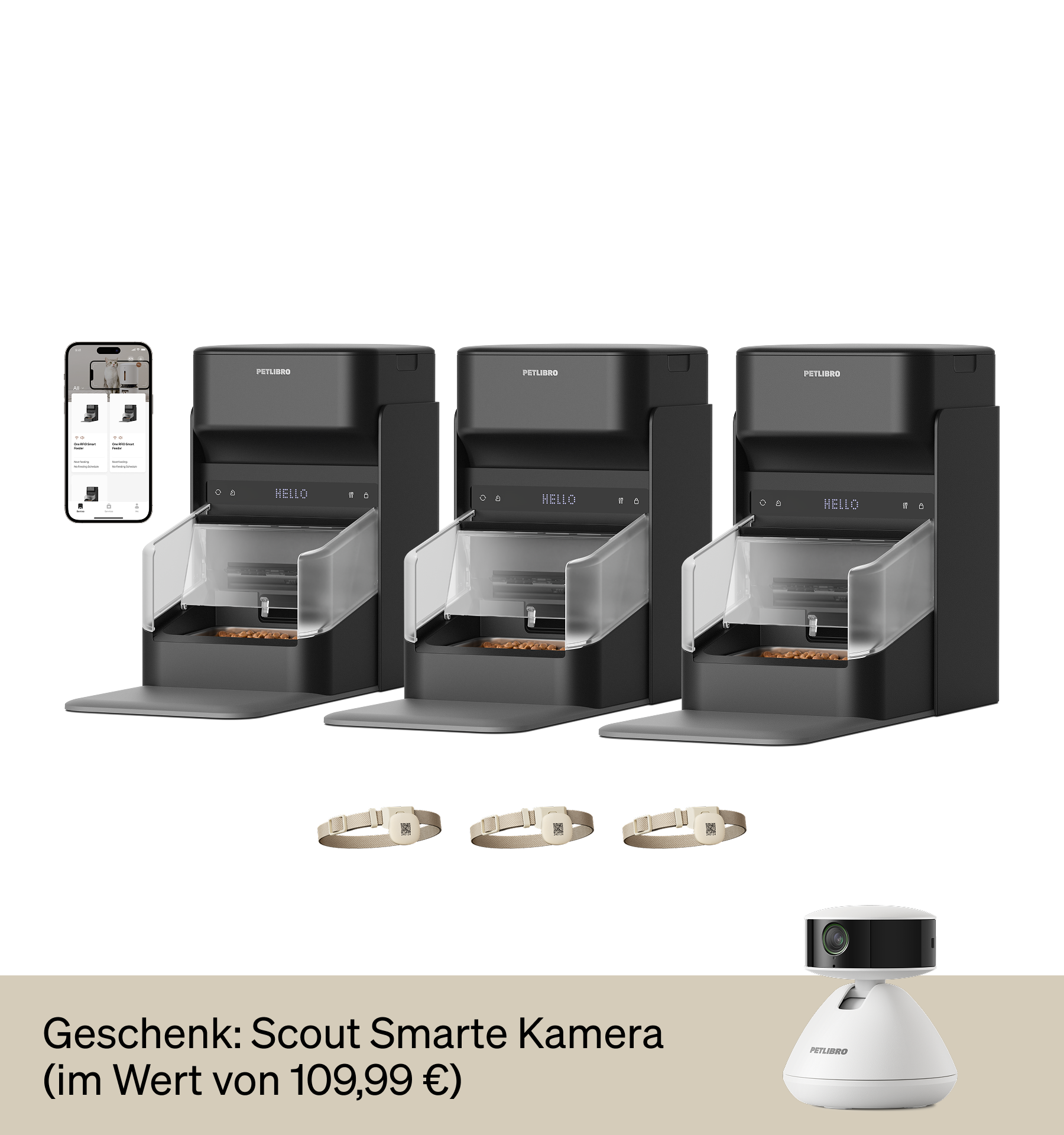 Petlibro PETLIBRO automatischer Futterspender schwarz mit App; Haustier Katze, Brunnen und Katzentoilette als Zubehör, Scout Kamera Geschenk
