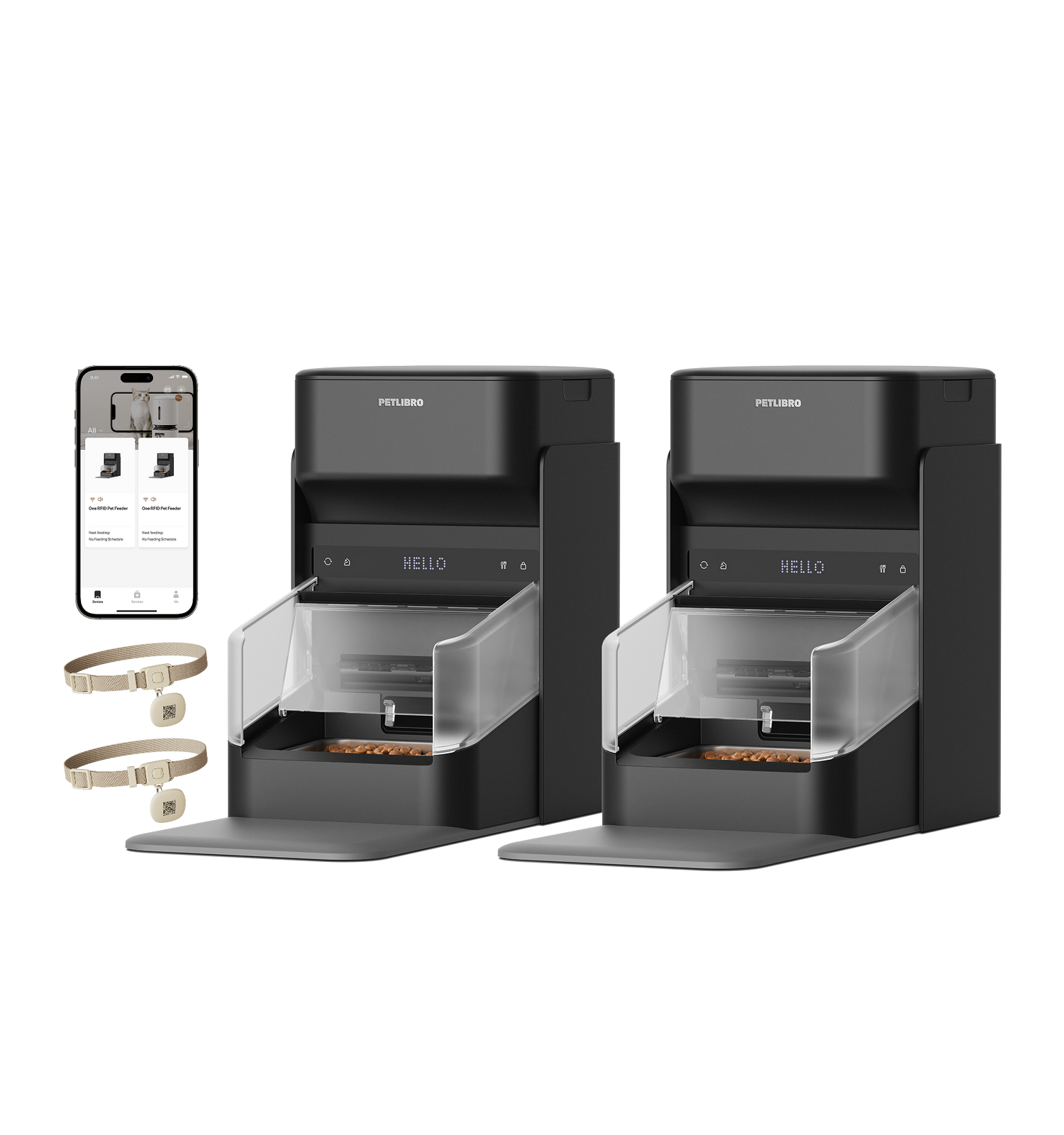 Petlibro schwarzer automatischer Futterspender mit RFID-Halsbändern und App-Steuerung für Katzenfutter