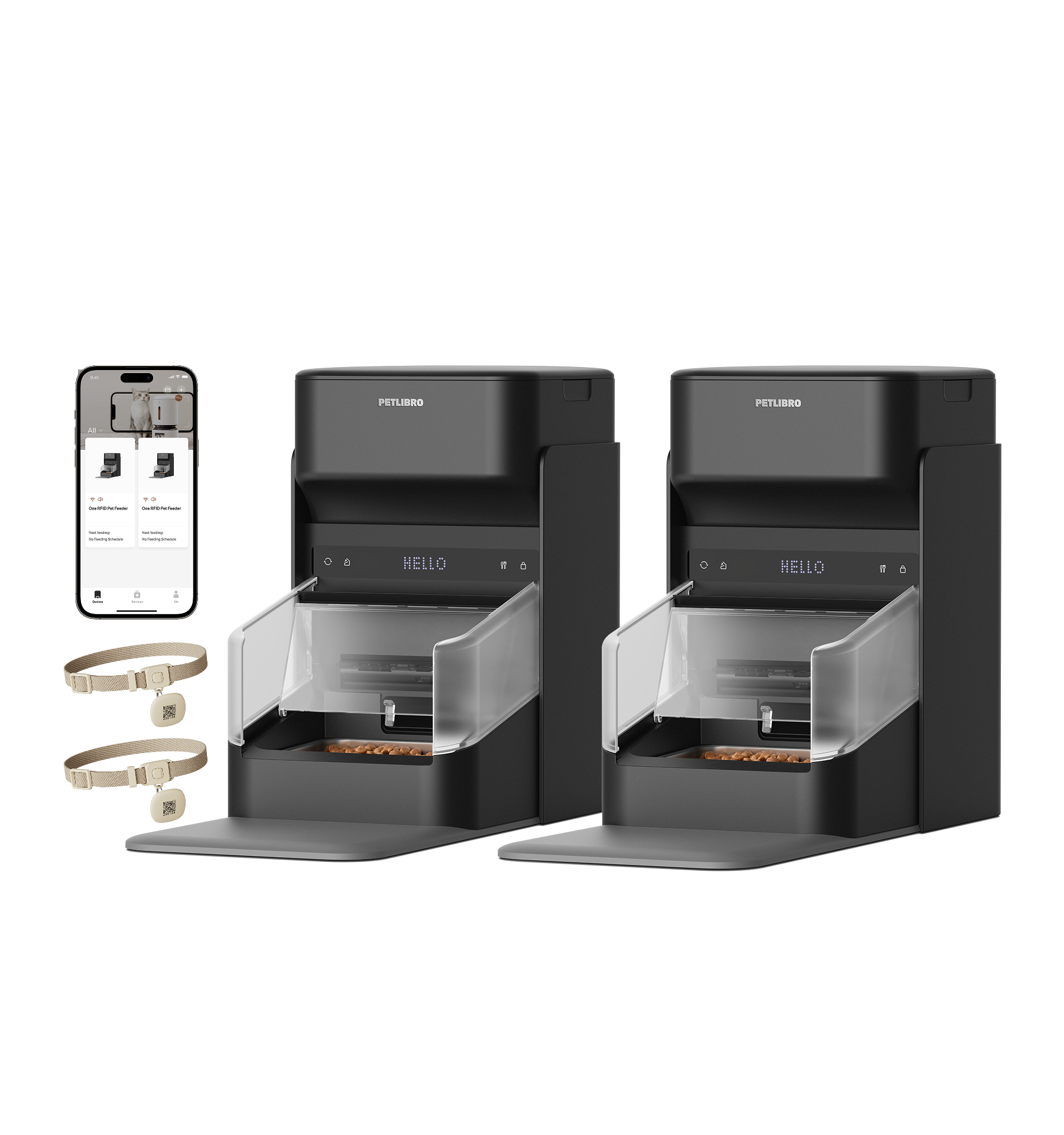 Petlibro schwarzer automatischer Futterspender mit RFID-Halsbändern und App-Steuerung für Katzenfutter