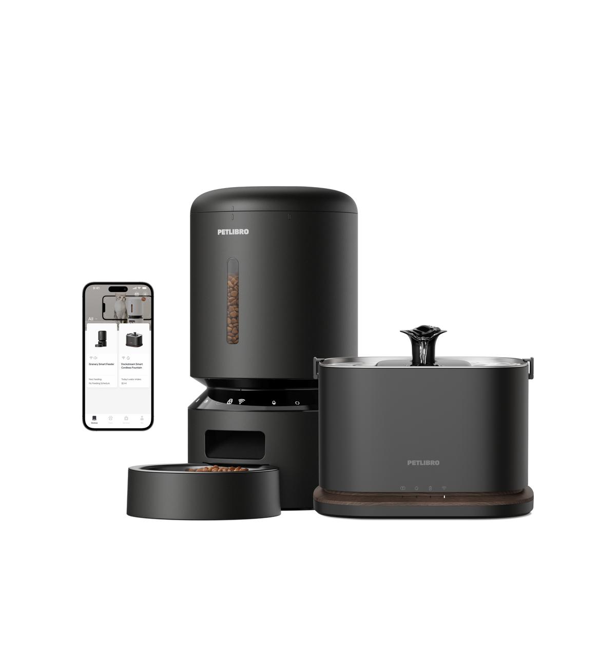 Petlibro PETLIBRO Brunnen, Katzentoilette und automatischer Futterspender für Katze/Haustier, schwarz, mit App-Steuerung und Napf