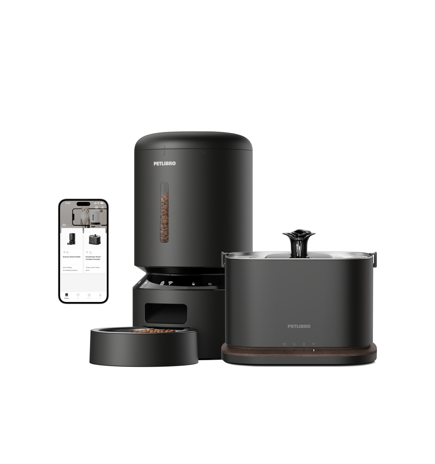Petlibro PETLIBRO Brunnen, Katzentoilette und automatischer Futterspender für Katze/Haustier, schwarz, mit App-Steuerung und Napf
