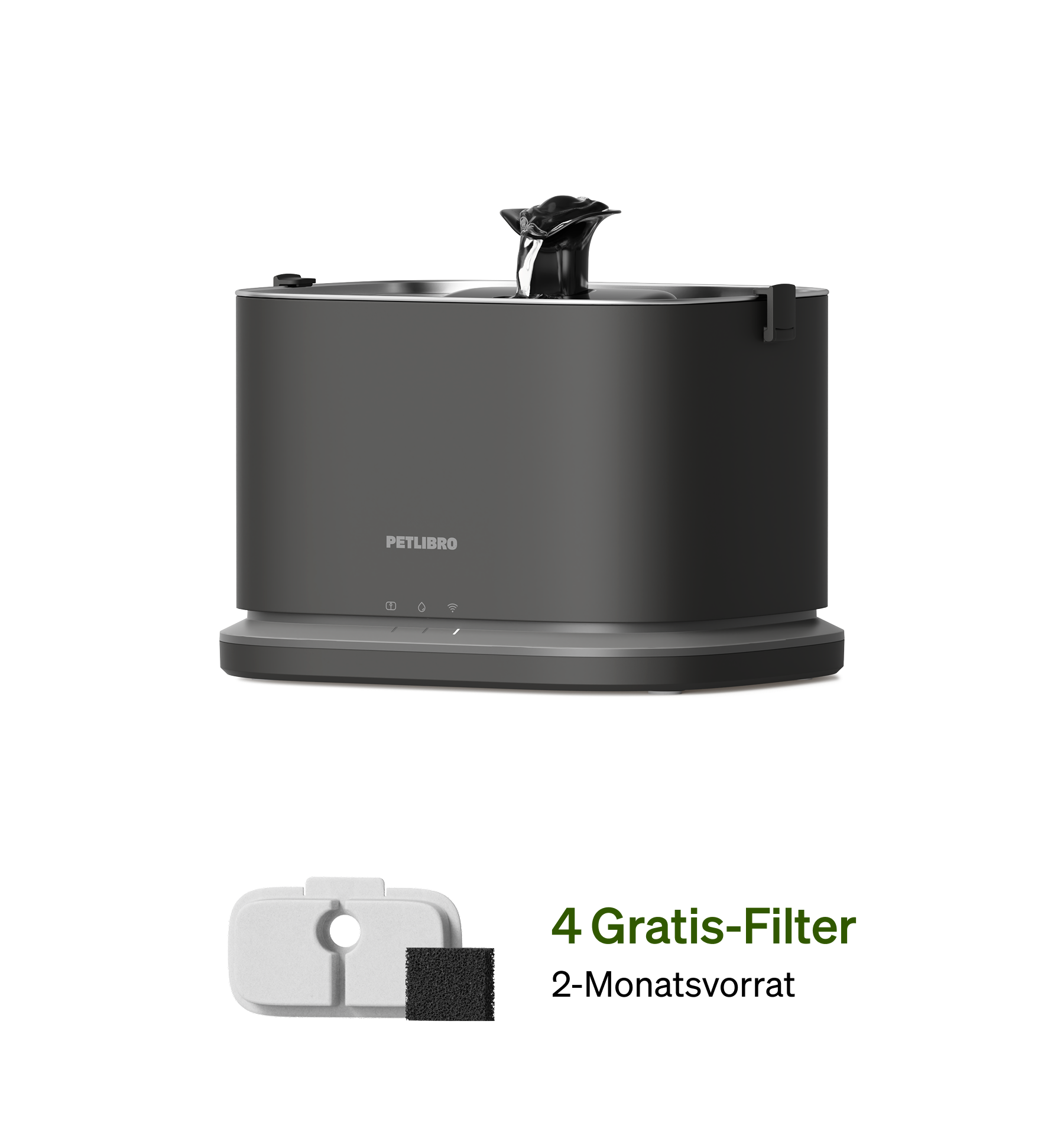 Petlibro PETLIBRO Brunnen für Katze/Haustier, schwarzer Trinkbrunnen mit 4 Gratis-Filtern; Hinweis: Katzentoilette, automatischer Futterspender nicht abgebildet