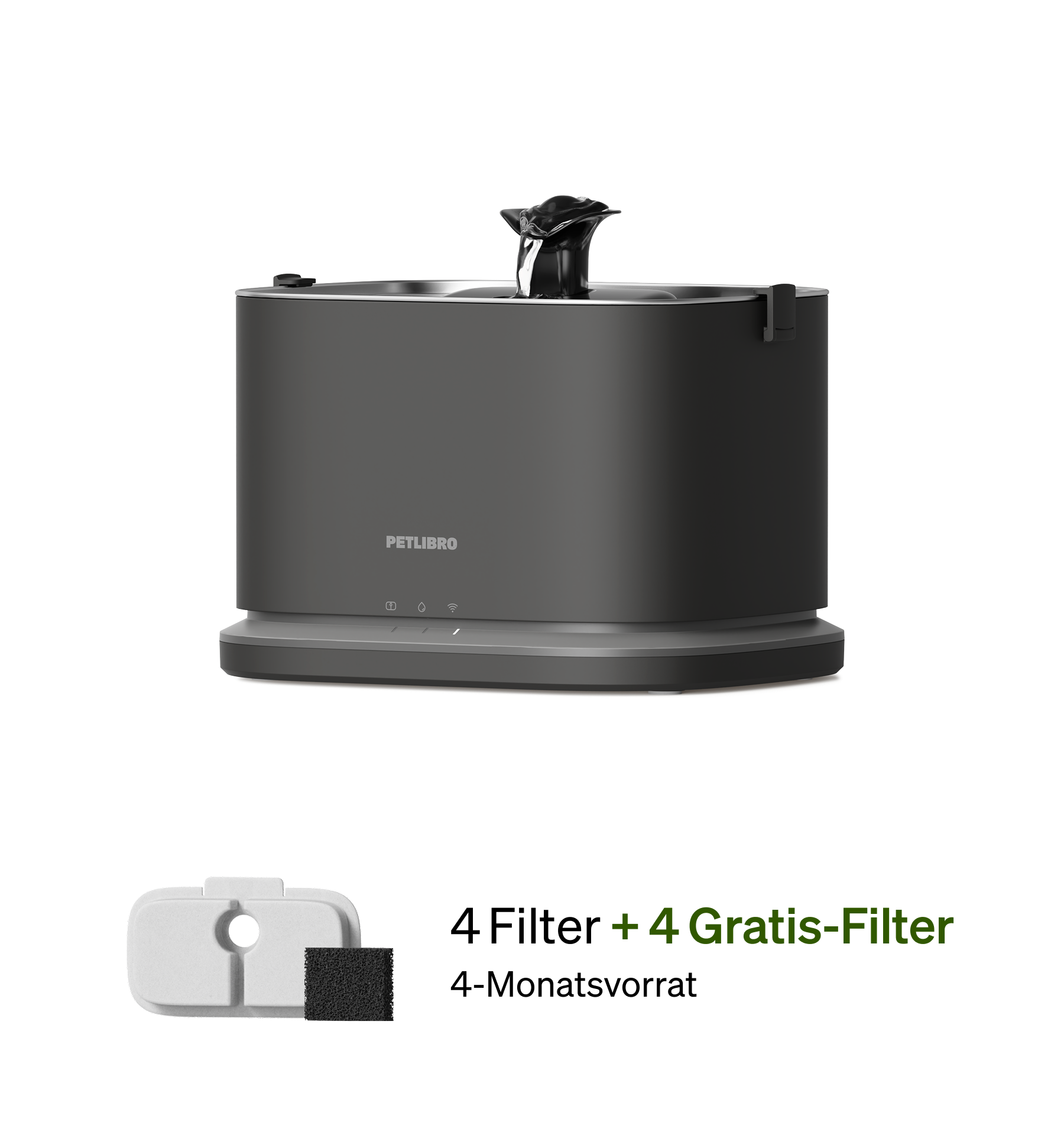 Petlibro PETLIBRO Brunnen in Schwarz für Katze/Haustier, mit 4 Gratis-Filtern; Hinweis Katzentoilette, automatischer Futterspender