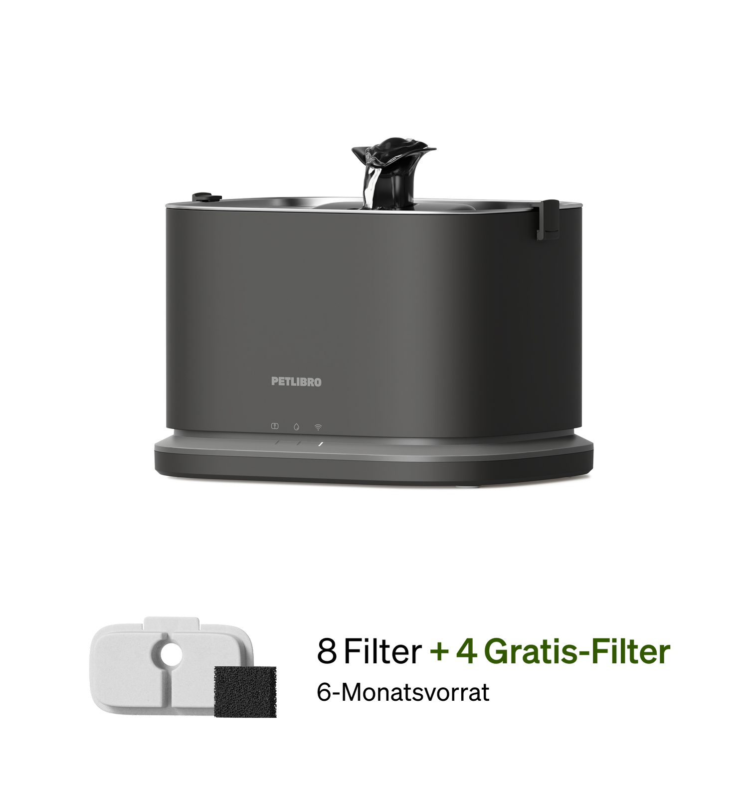 Petlibro PETLIBRO Brunnen für Katze/Haustier, schwarzer Trinkbrunnen mit Wasserlauf, inkl. 4 Gratis-Filter; kein Katzentoilette/automatischer Futterspender