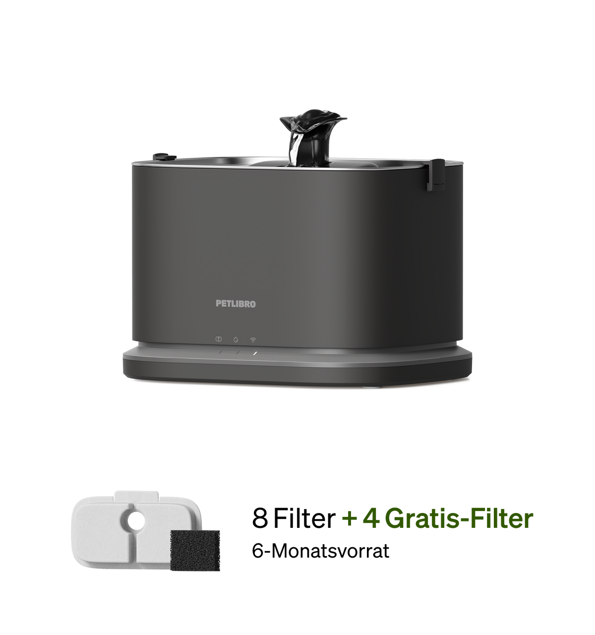 Petlibro PETLIBRO Brunnen für Katze/Haustier, schwarzer Trinkbrunnen mit Wasserlauf, inkl. 4 Gratis-Filter; kein Katzentoilette/automatischer Futterspender