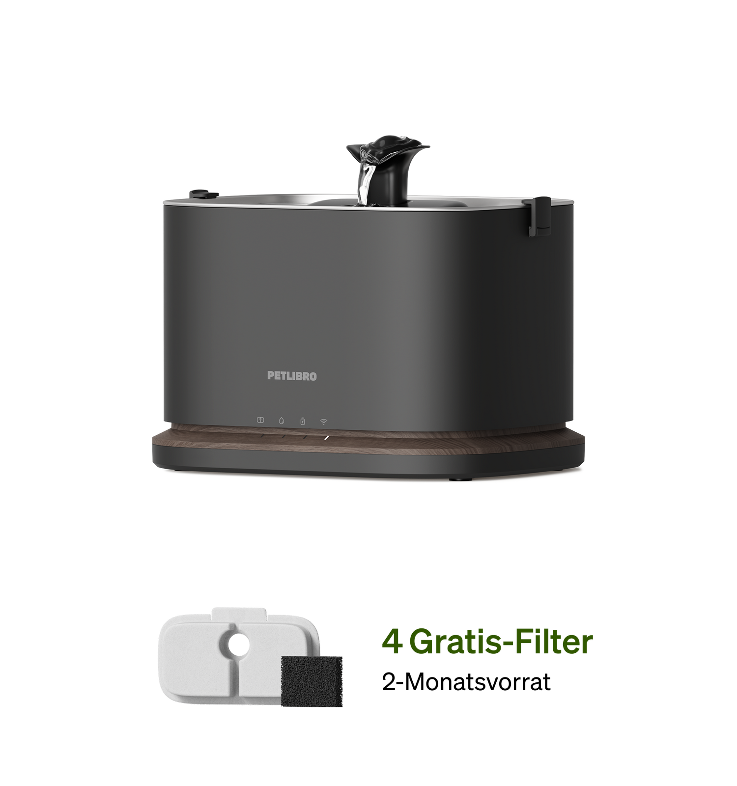 Petlibro PETLIBRO Brunnen für Katze/Haustier, grauer Trinkbrunnen mit Auslauf; Hinweis Katzentoilette, automatischer Futterspender, 4 Gratis-Filter