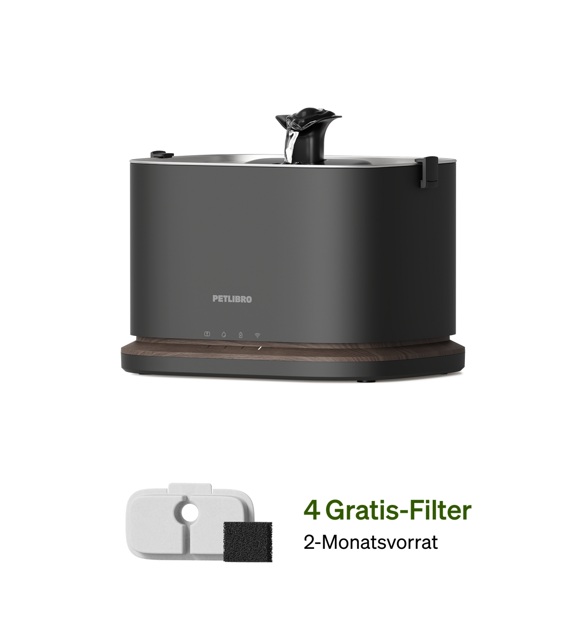 Petlibro PETLIBRO Brunnen für Katze/Haustier, grauer Trinkbrunnen mit Auslauf; Hinweis Katzentoilette, automatischer Futterspender, 4 Gratis-Filter