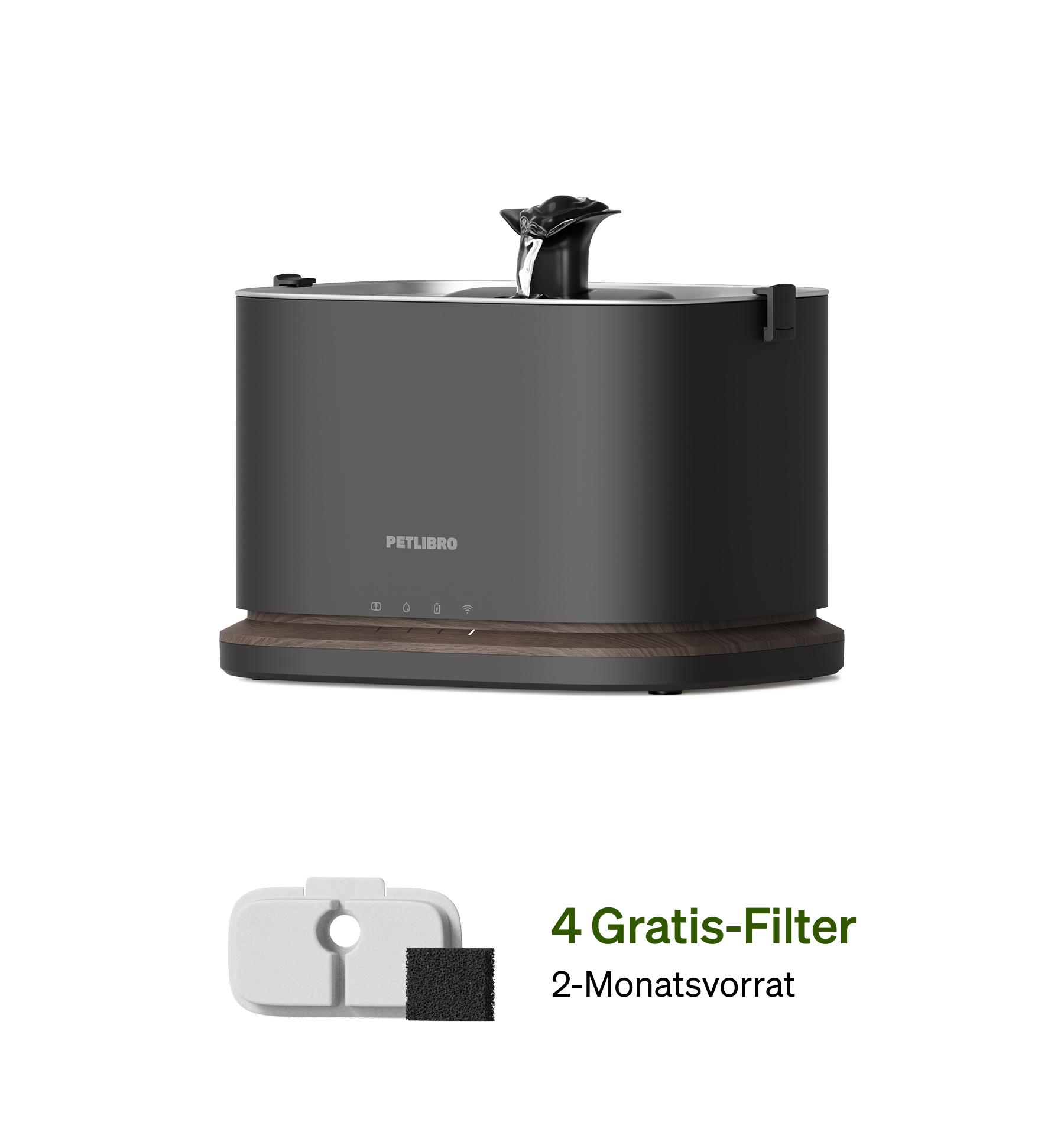Petlibro PETLIBRO Brunnen für Katze/Haustier, grauer Trinkbrunnen mit Auslauf; Hinweis Katzentoilette, automatischer Futterspender, 4 Gratis-Filter