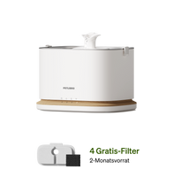 Petlibro PETLIBRO Brunnen weiß mit Holzsockel fürs Haustier; Katze, Katzentoilette und automatischer Futterspender als Keywords erwähnt