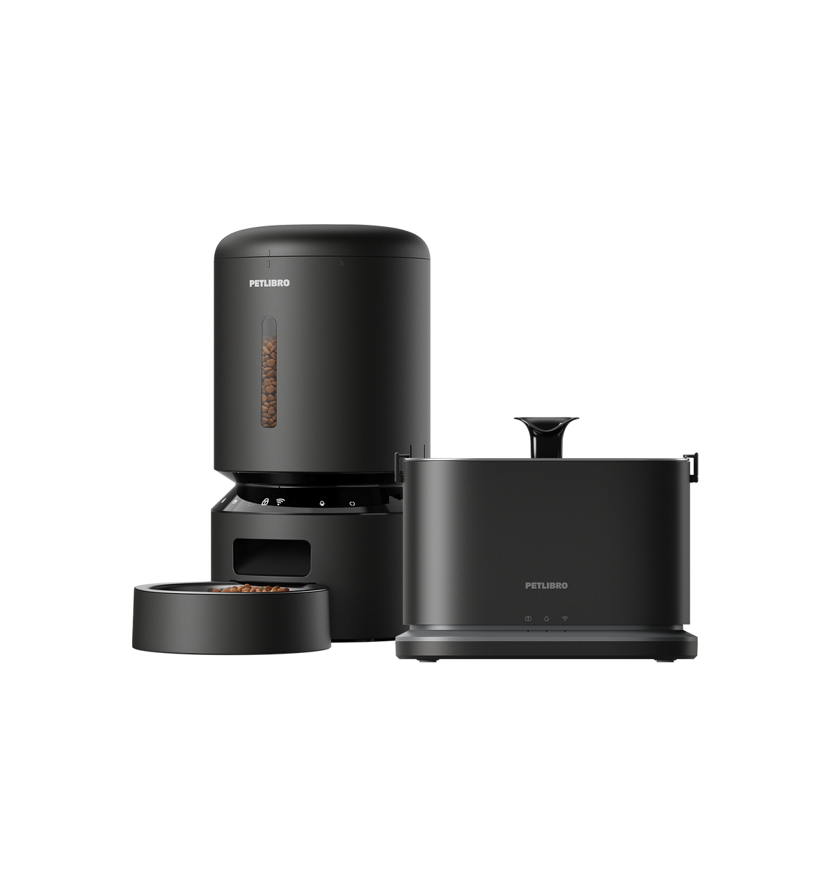 Petlibro PETLIBRO Brunnen und automatischer Futterspender in Schwarz für Haustier Katze, neben Katzentoilette-Behälter, Produktfoto