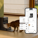Petlibro PETLIBRO automatischer Futterspender schwarz, Katze frisst; App-Steuerung fürs Haustier, Brunnen und Katzentoilette erwähnt