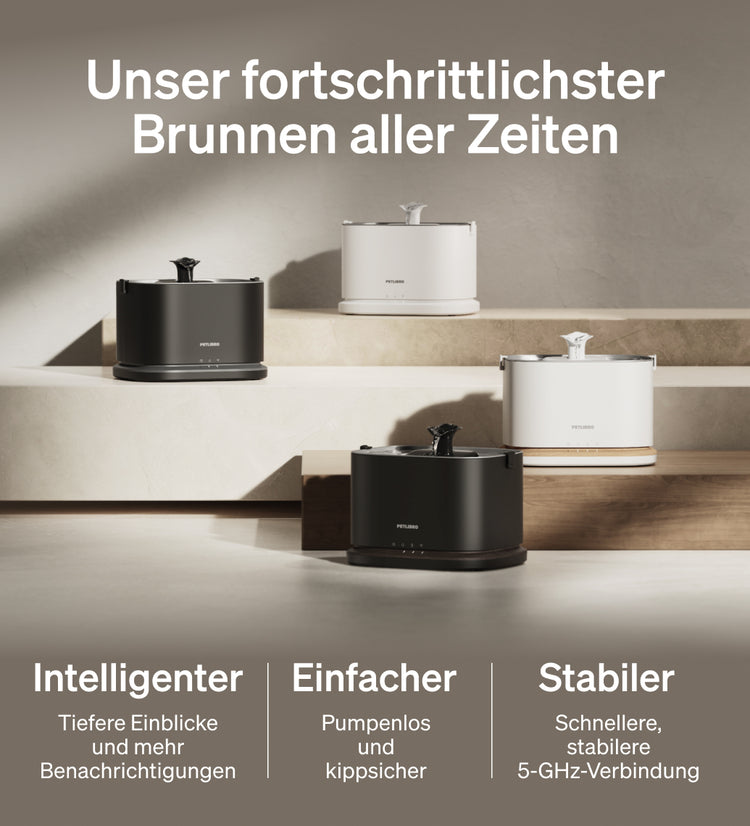 Petlibro PETLIBRO Brunnen in Schwarz/Weiß auf Stufen; Trinkbrunnen fürs Haustier, Katze; Hinweis Katzentoilette, smarter stabiler Betrieb