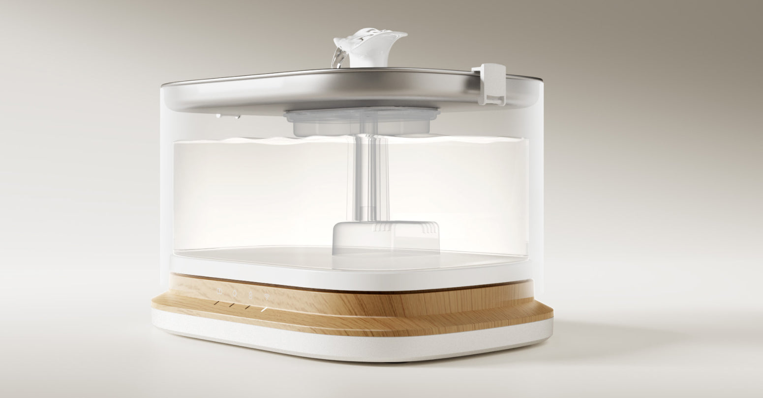 Petlibro PETLIBRO Brunnen für Haustier-Katze, transparenter Wassertank mit Edelstahl-Deckel, Holzoptik-Basis; neben Katzentoilette nutzbar