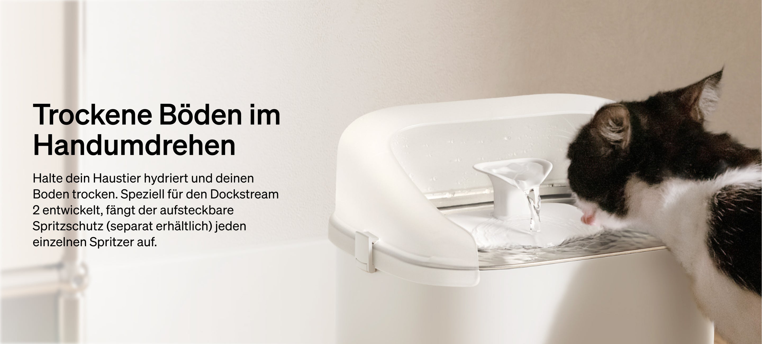 Petlibro PETLIBRO Brunnen in Weiß, Katze trinkt; Haustier-Zubehör neben Katzentoilette, Spritzschutz hält Boden trocken