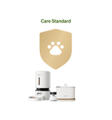 Petlibro PETLIBRO Brunnen und automatischer Futterspender für Katze/Haustier, weiß; daneben Katzentoilette-Set, Care-Standard-Symbol oben