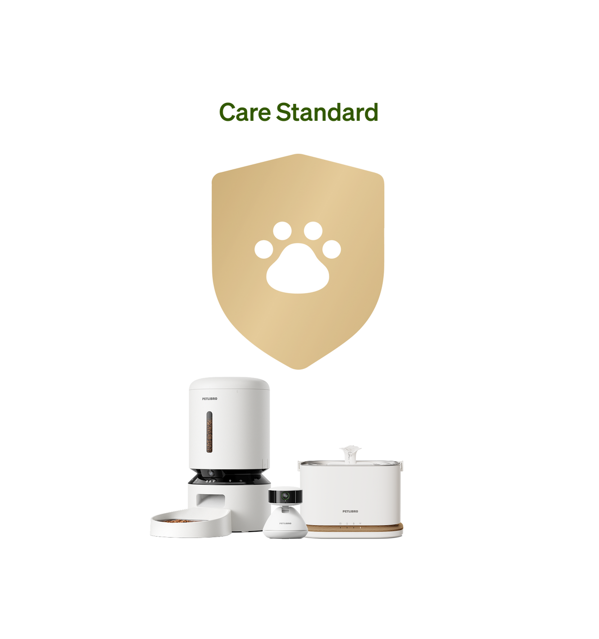 Petlibro PETLIBRO Brunnen und automatischer Futterspender für Katze/Haustier, weiß; daneben Katzentoilette-Set, Care-Standard-Symbol oben