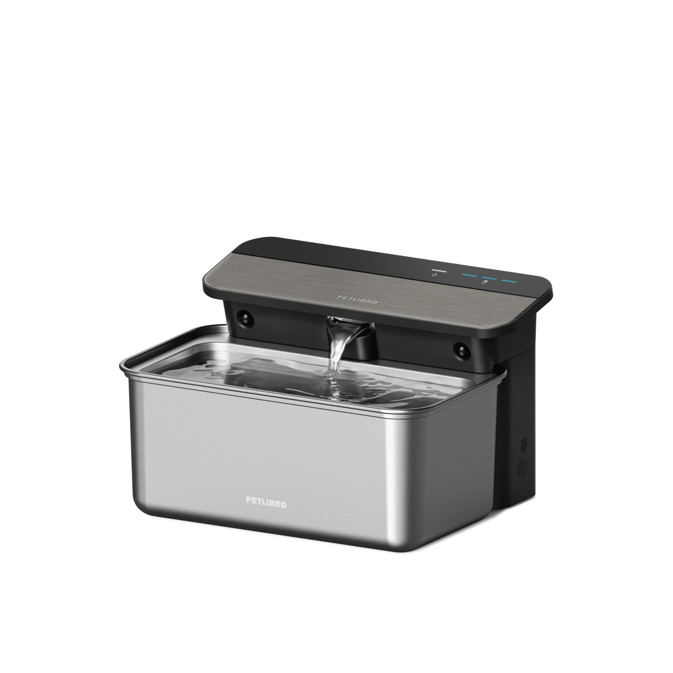 Petlibro PETLIBRO Brunnen für Katze/Haustier, silberner Trinkbrunnen; Hinweis: keine Katzentoilette, kein automatischer Futterspender sichtbar.