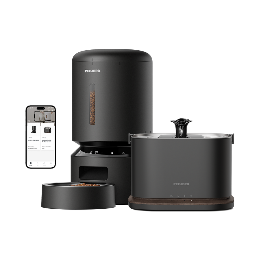 Petlibro PETLIBRO Brunnen und automatischer Futterspender für Katze/Haustier, schwarz, mit App-Steuerung; Katzentoilette erwähnt