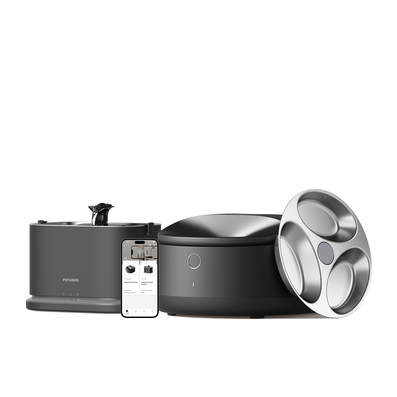 Petlibro PETLIBRO Brunnen, Katzentoilette und automatischer Futterspender für Katze/Haustier, schwarz, mit App-Steuerung und Napf