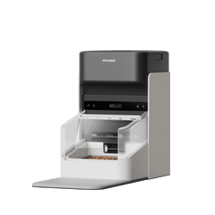 Petlibro automatischer Katzenfutterspender in Schwarz und Weiß mit digitalem Display und transparentem Futterbehälter